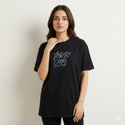 Oversized Basic Round Neck T-Shirt (Black)