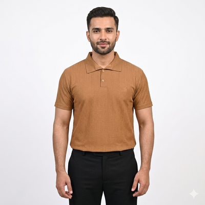 Men's Polo Turkey Shirt- Mustard Brown