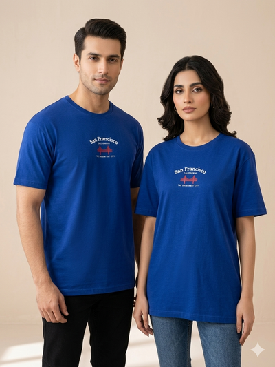 Oversized Couple Basic Round Neck T-Shirt (Navy)
