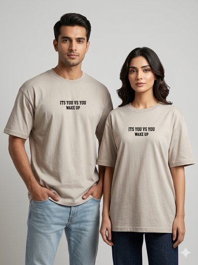 Oversized Couple Basic Round Neck T-Shirt (Cream)