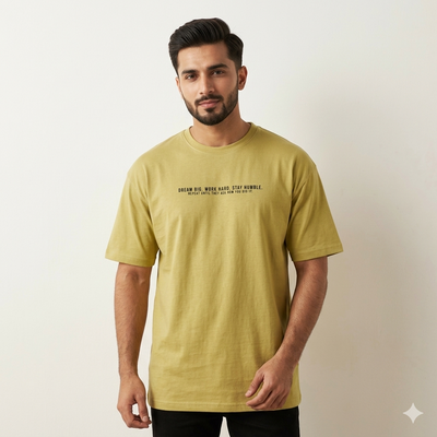 Oversized Basic Round Neck T-Shirt (Beige)