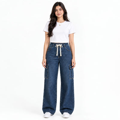 Baggy Denim Jeans Dark Blue-Women