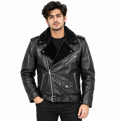 PU-Leather Biker Jacket for Men – Black