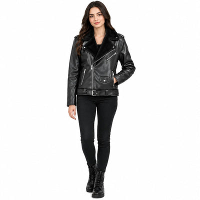 PU-Leather Biker Jacket for Women – Black