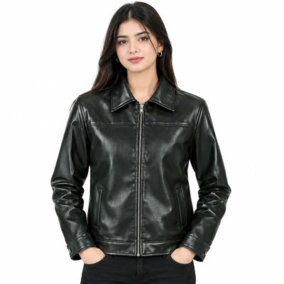 Faux Leather Jacket for Women-Black