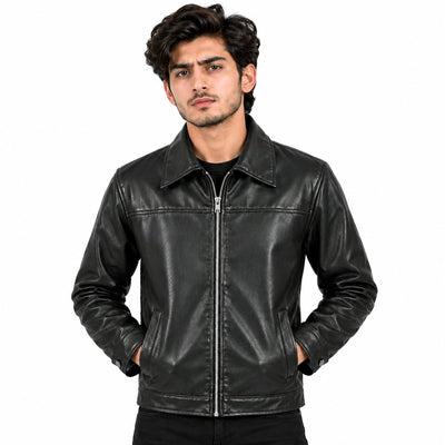 Faux Leather Jacket for Men-Black