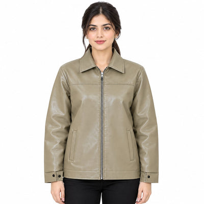 Women's Olive Green Faux Leather Jacket