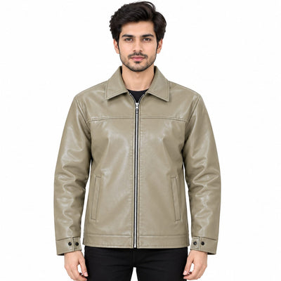 Men's Olive Green Faux Leather Jacket